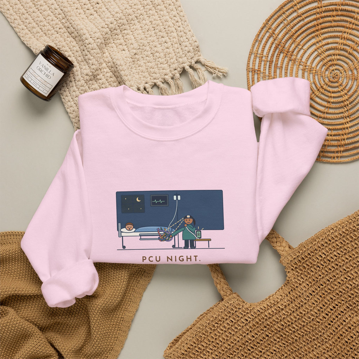 PCU Nurse Crewneck Sweatshirt - Night Shift Untangled the Phone Charger Too