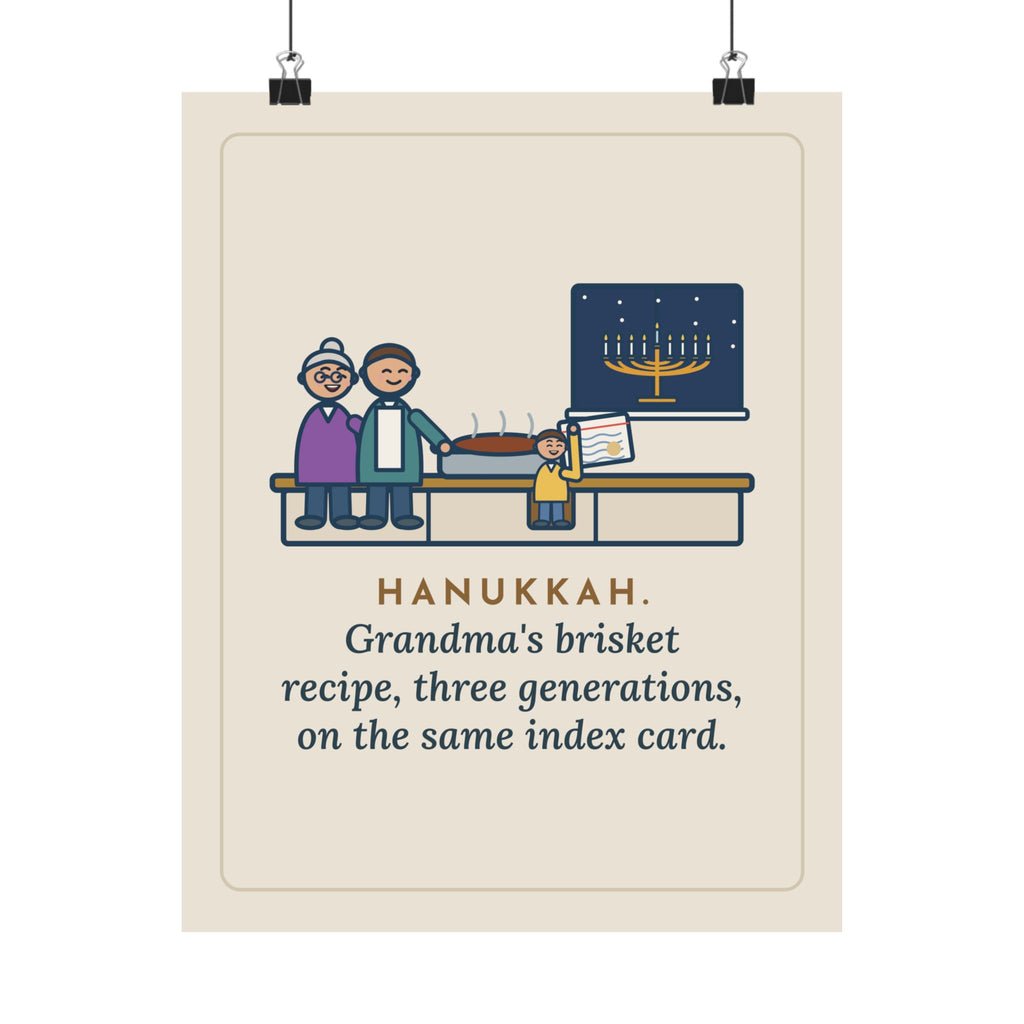 Hanukkah Brisket Poster, Grandma's Recipe, Three Generations, the Same Index Card, Funny Recipe Card Wall Art