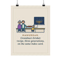 Hanukkah Brisket Poster, Grandma's Recipe, Three Generations, the Same Index Card, Funny Recipe Card Wall Art