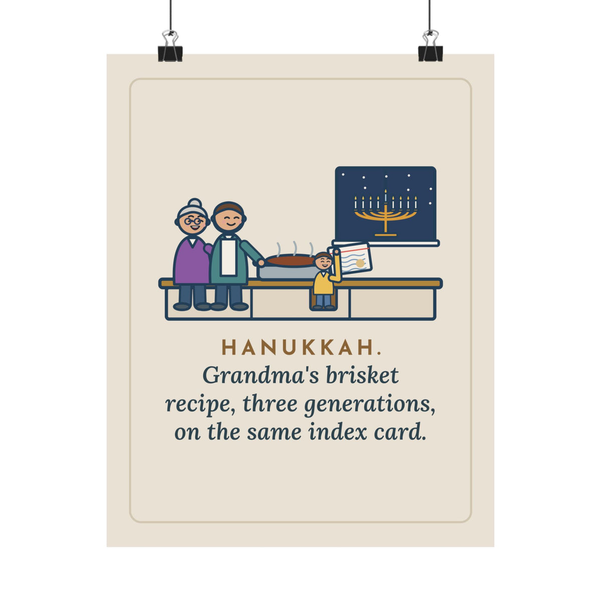 Hanukkah Brisket Poster, Grandma's Recipe, Three Generations, the Same Index Card, Funny Recipe Card Wall Art