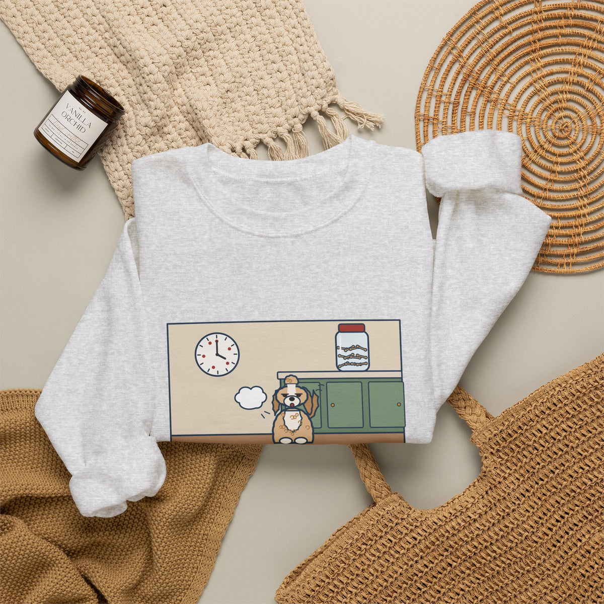 Shih-Poo Sweatshirt, Sits by the Treat Jar and Sighs Loudly Every Eleven Minutes, Funny Treat Jar Vigil Crewneck