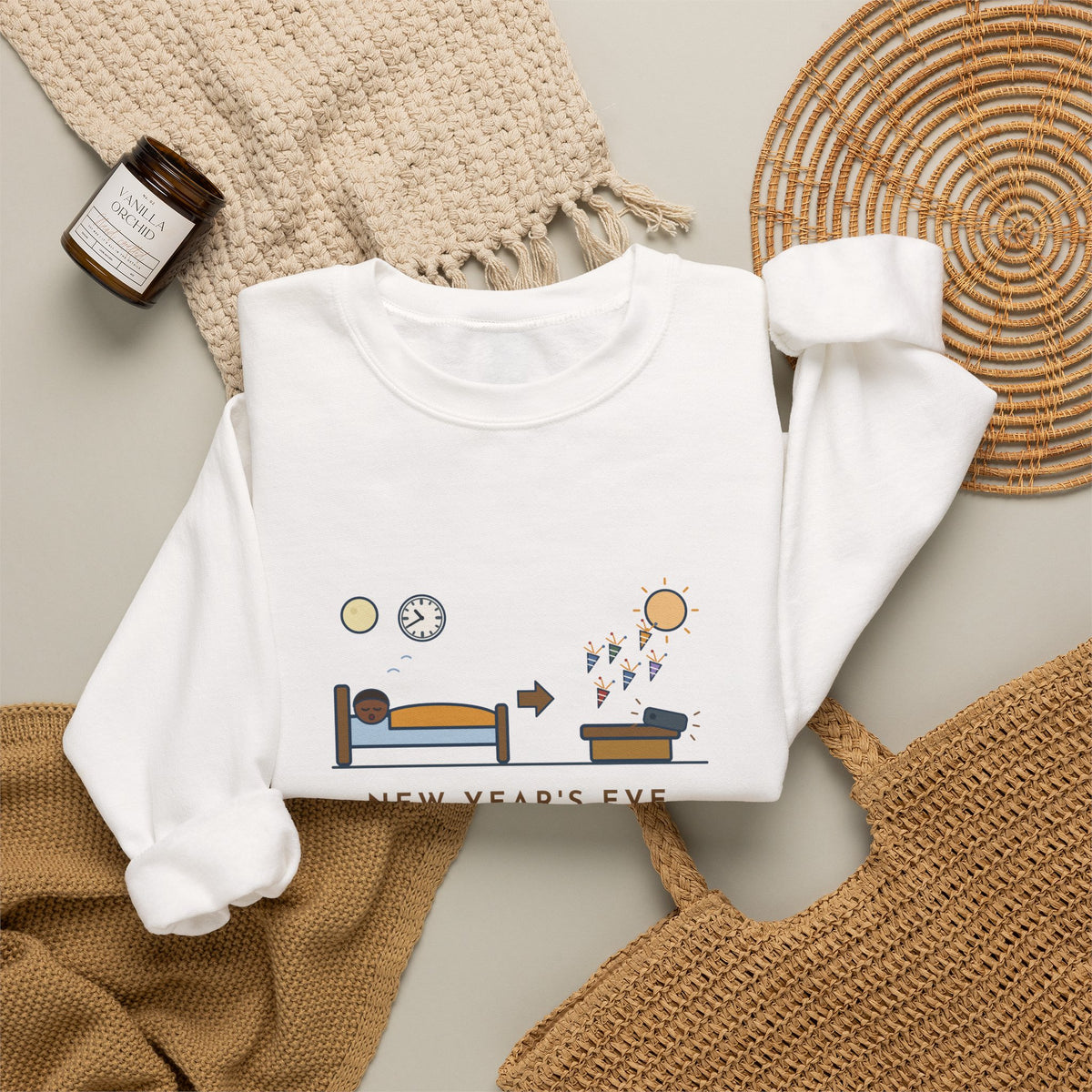 Funny New Year's Eve Crewneck Sweatshirt - Slept Through It, Forty Texts by Morning