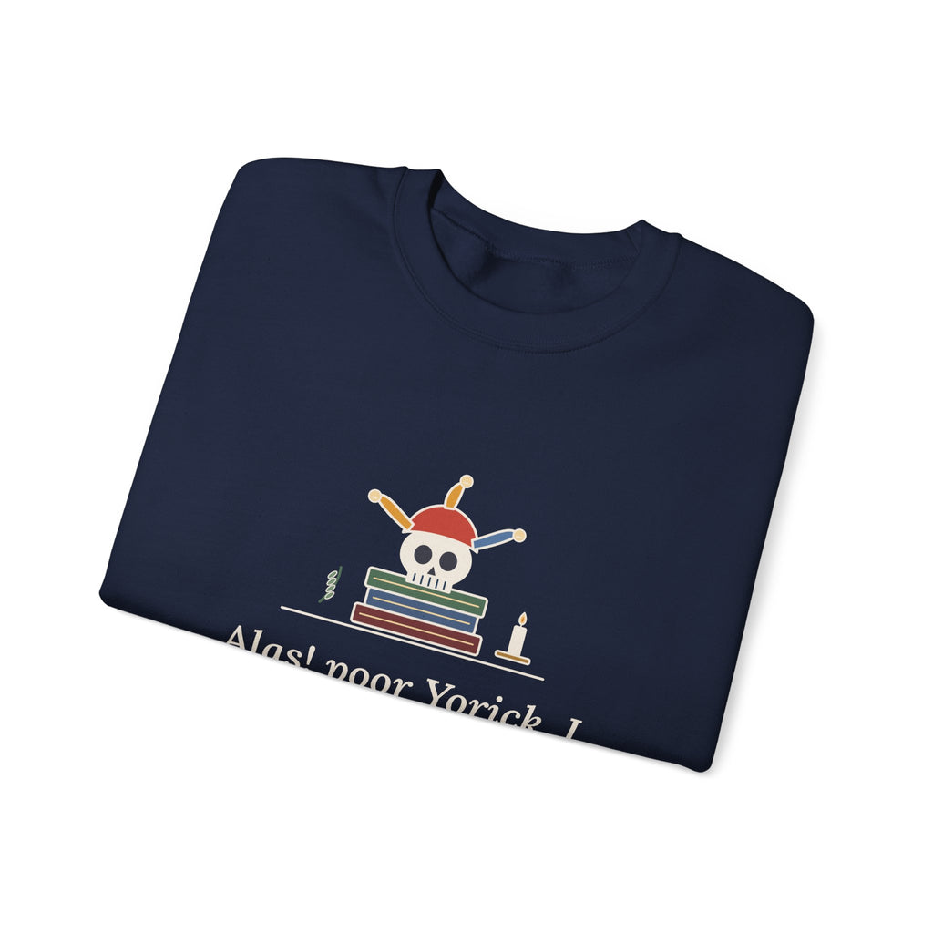 Alas, Poor Yorick Sweatshirt, Gothic Shakespeare Quote Crewneck with Jester Skull