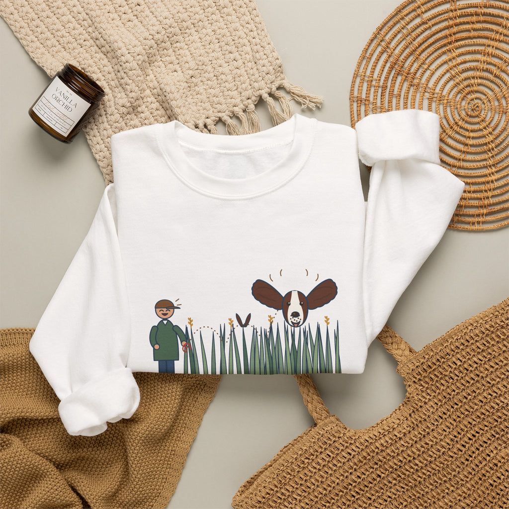English Springer Spaniel Crewneck Sweatshirt - Only the Ears Showed in the Tall Grass Gift