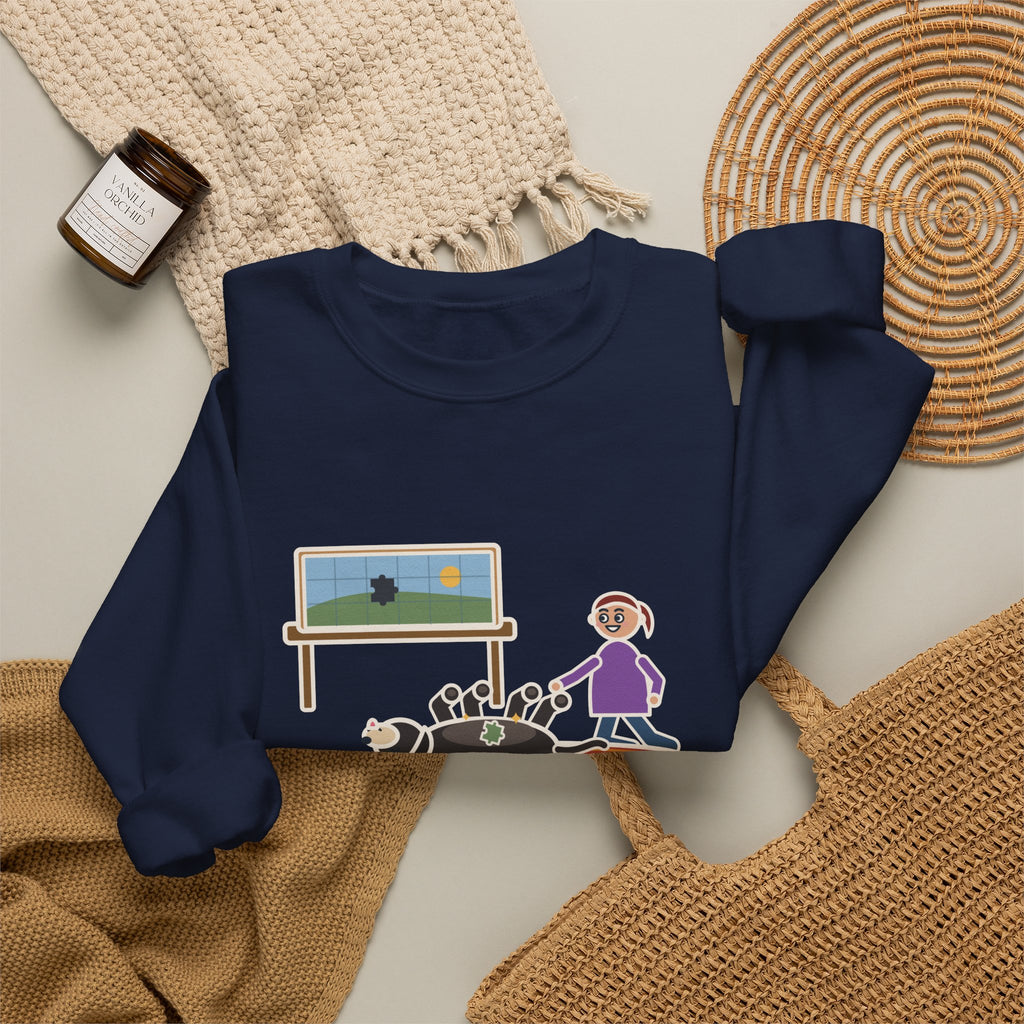 Thousand-Piece Puzzle, Found the Last Piece Under the Dog Sweatshirt, Funny Jigsaw Puzzle Crewneck with Belly-Up Dog