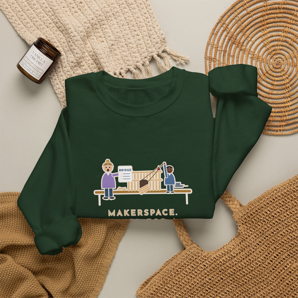 Makerspace Teacher Crewneck Sweatshirt - Craft-Stick Castle With a Working Drawbridge