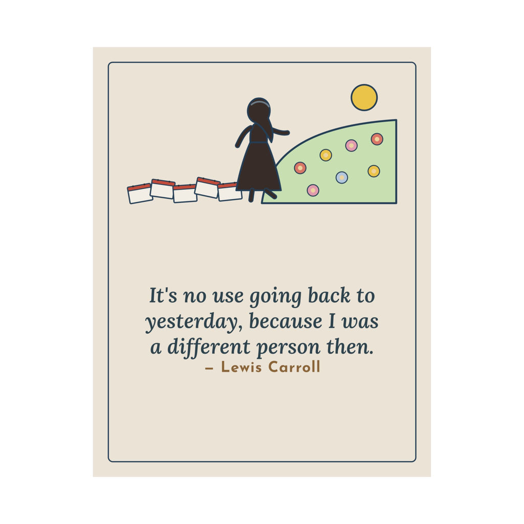 Lewis Carroll Quote Poster, It's No Use Going Back to Yesterday, Growth Calendar Path Wall Art