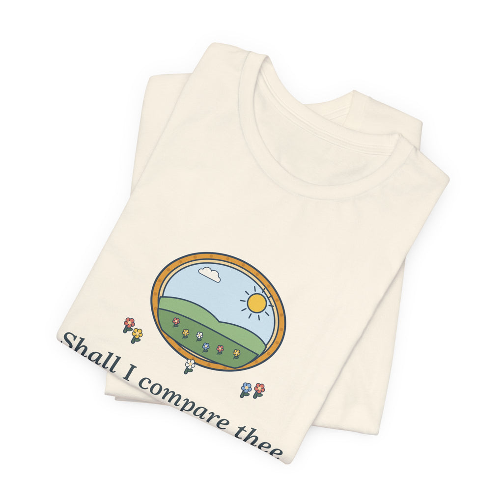 Shakespeare Quote T-Shirt, Shall I Compare Thee to a Summer's Day, Love Framed Meadow Tee