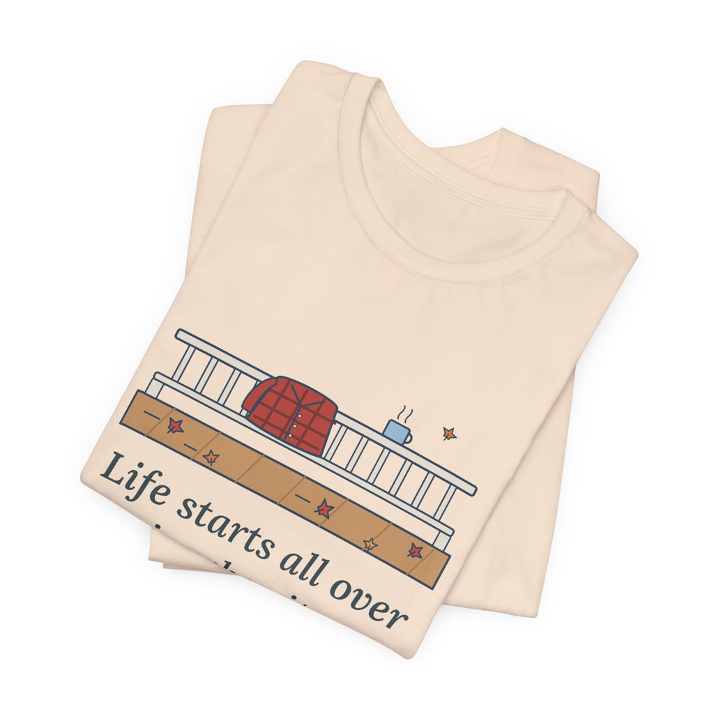 Fitzgerald Quote T-Shirt, Life Starts All Over Again When It Gets Crisp, Fall Porch Morning Tee