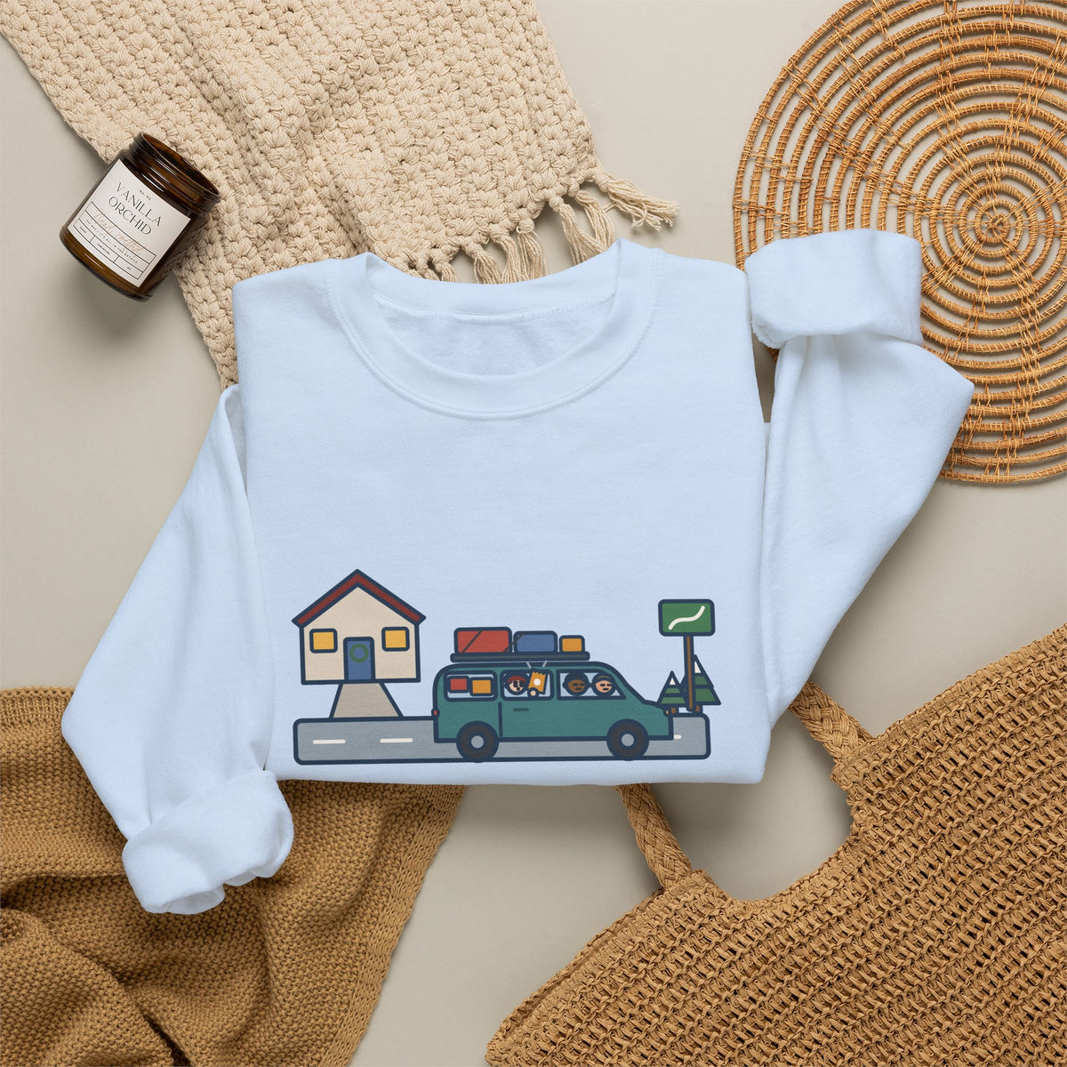 Holiday Road Trip Sweatshirt, Six-Hour Drive to Grandma's, First Snack Request at the End of Our Street, Funny Driveway Departure Crewneck