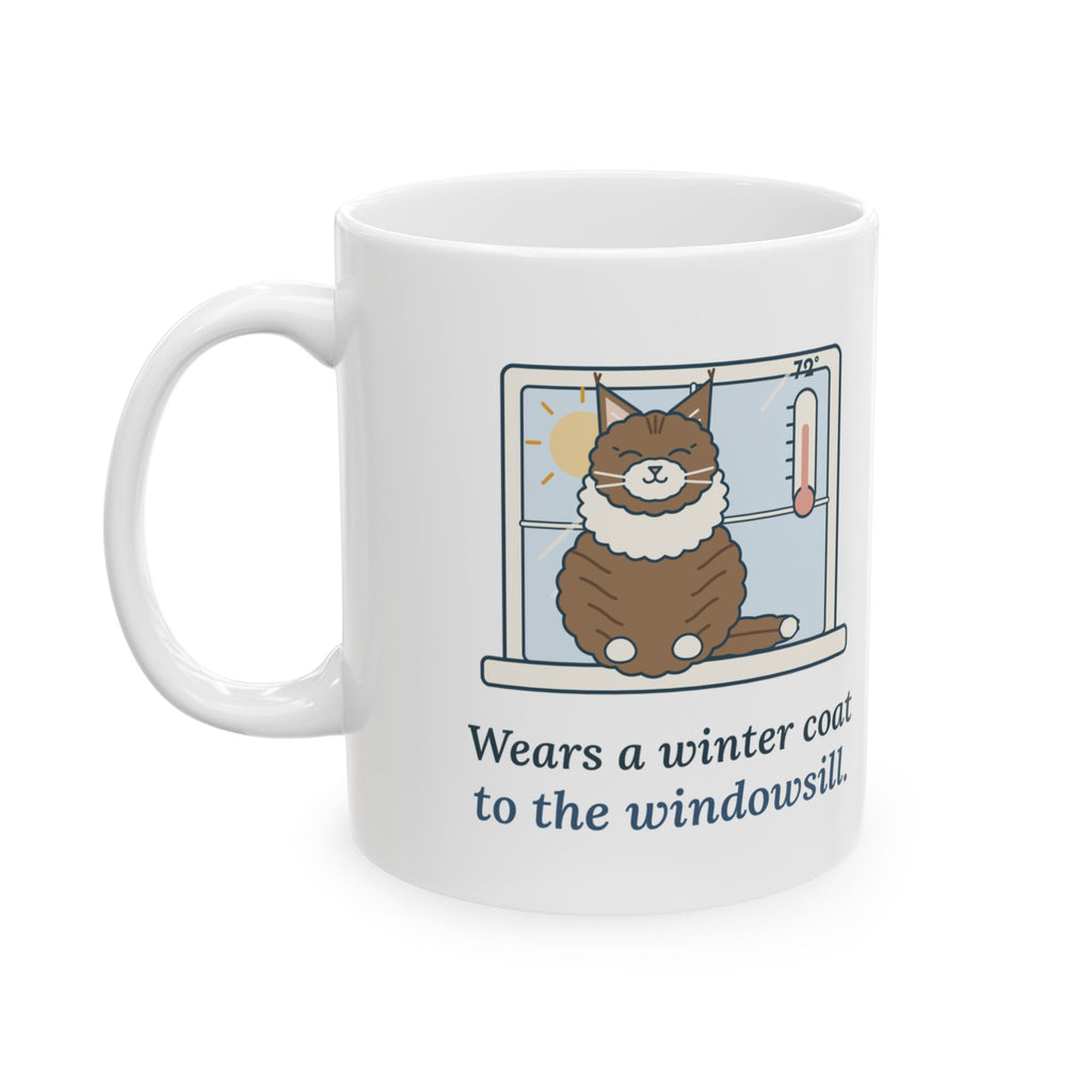 Norwegian Forest Cat Coffee Mug - Wears a Winter Coat to the Windowsill Cat Owner Mug