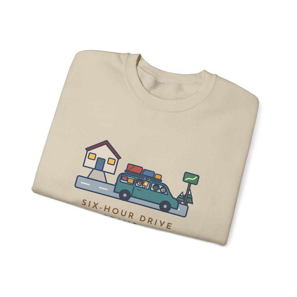 Holiday Road Trip Sweatshirt, Six-Hour Drive to Grandma's, First Snack Request at the End of Our Street, Funny Driveway Departure Crewneck