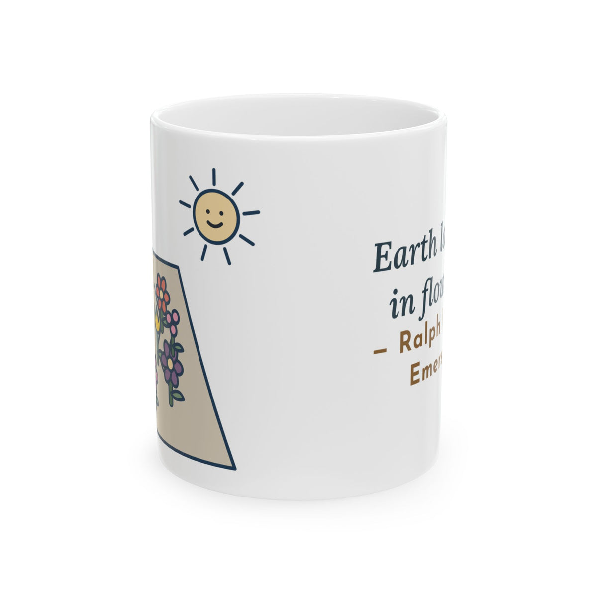 Emerson Quote Mug, Earth Laughs in Flowers, Garden Wildflower Path Coffee Mug 11oz