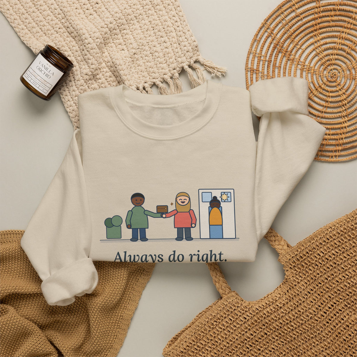 Always Do Right Sweatshirt, Humor Mark Twain Quote Crewneck with Returned Wallet