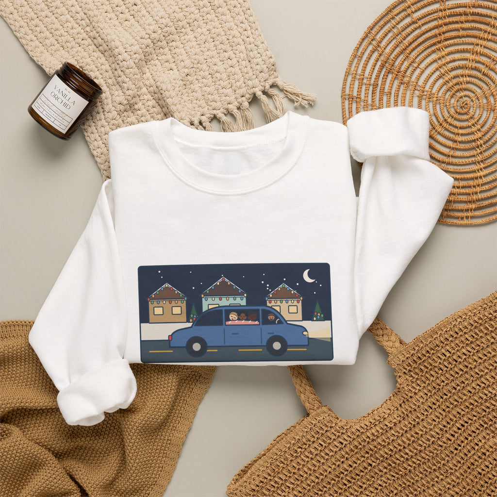 Christmas Lights Sweatshirt, Drove the Kids Around to See Them, All Three Asleep by the Second Street, Funny Night Drive Crewneck