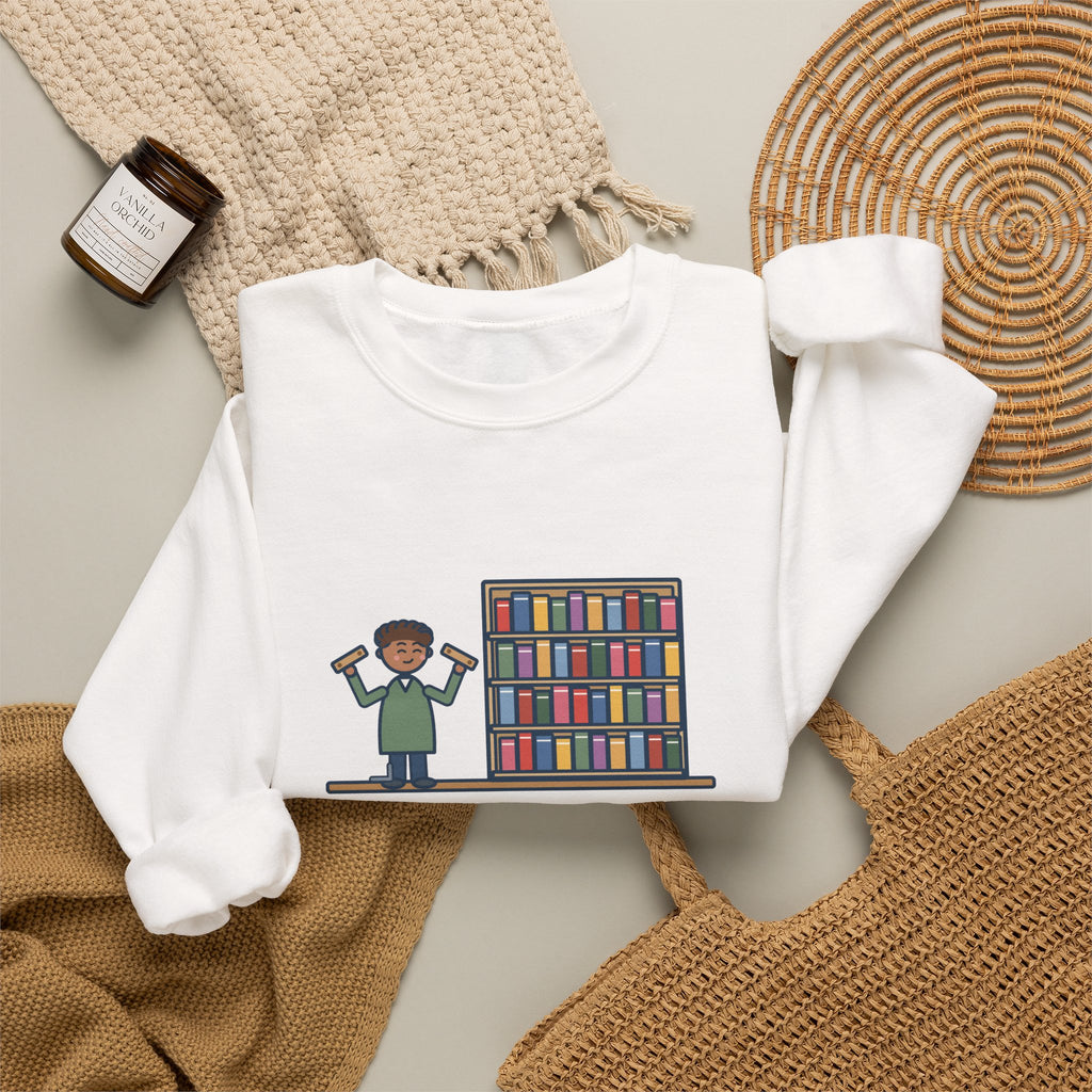 DIY Bookshelf Sweatshirt, Built It, Two Pieces Left Over, Holds Forty Books Anyway, Funny Finished Shelf Crewneck