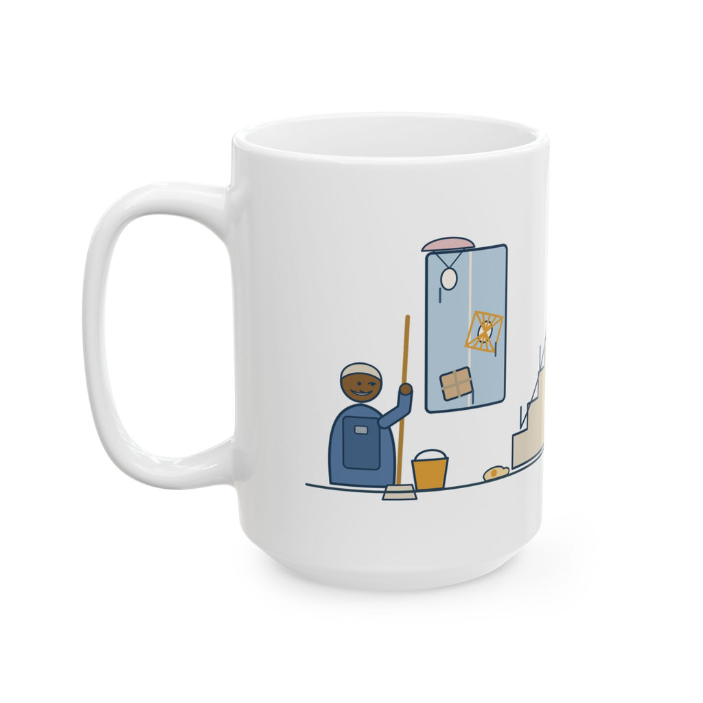 Large High School Physics Teacher Mug 15oz - Egg Drop Day. The Custodian Already Knows.