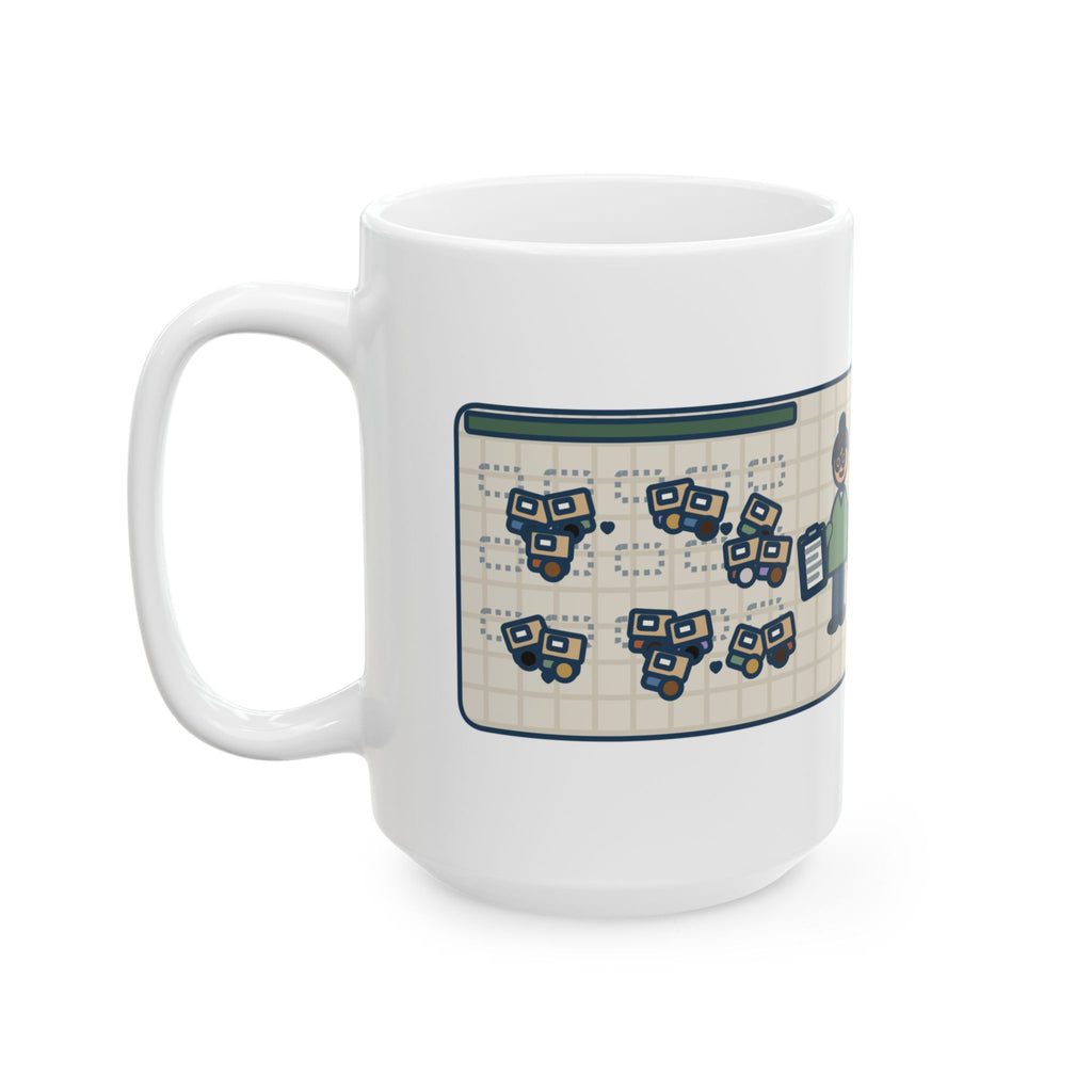 Assigned Seats Monday, By Friday Every Desk Crept Six Inches Toward a Friend 15oz Mug, Large Funny 7th Grade Teacher Coffee Mug