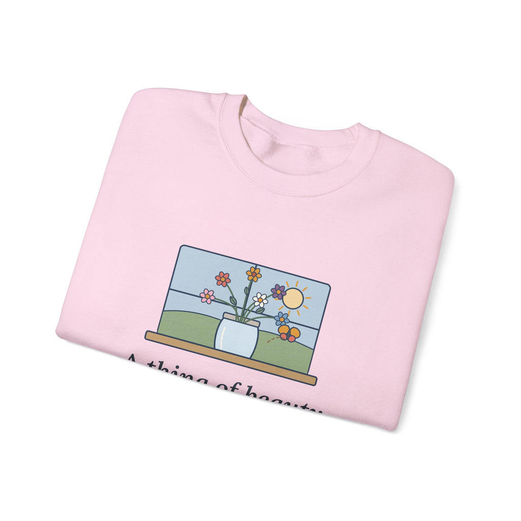 A Thing of Beauty Is a Joy Forever Sweatshirt, Nature John Keats Quote Crewneck with Wildflower Jar