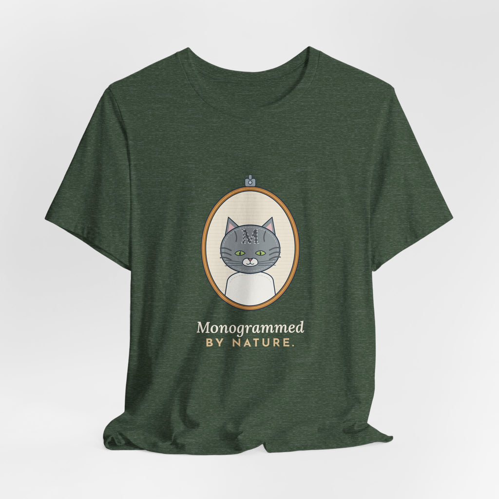 Gray Tabby Cat T-Shirt - Forehead M Initial, Nature's Own Letter Tabby Cat Lover Tee