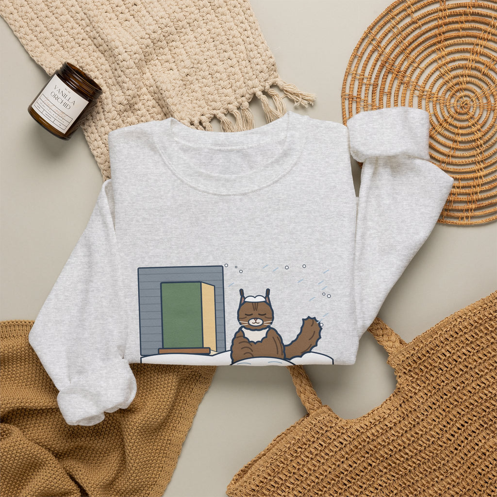 Siberian Cat Crewneck Sweatshirt - Happy in the Snowbank During a Snowstorm