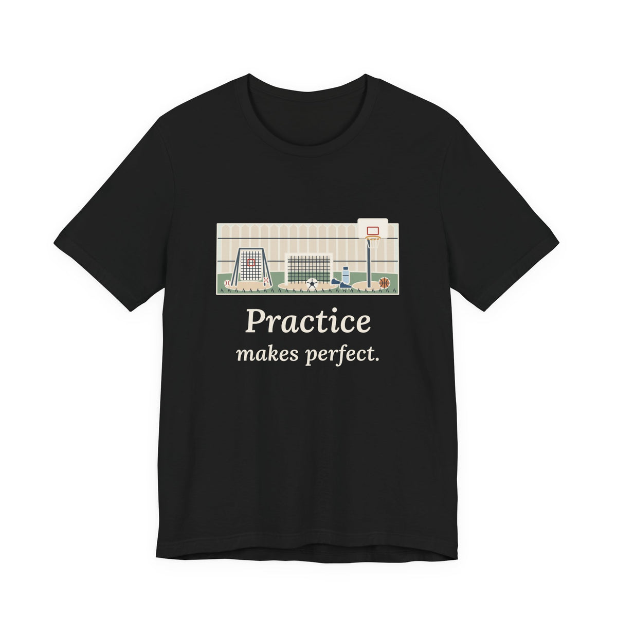 Practice Makes Perfect T-Shirt, Youth Sports Proverb Tee with Backyard Practice
