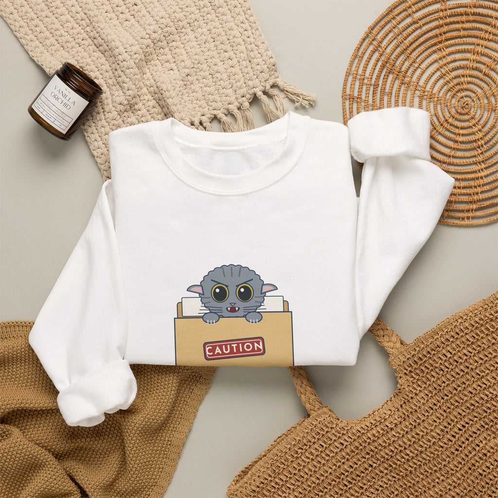 Veterinary Technician Crewneck Sweatshirt - The Chart Says CAUTION. The Cat Agrees.