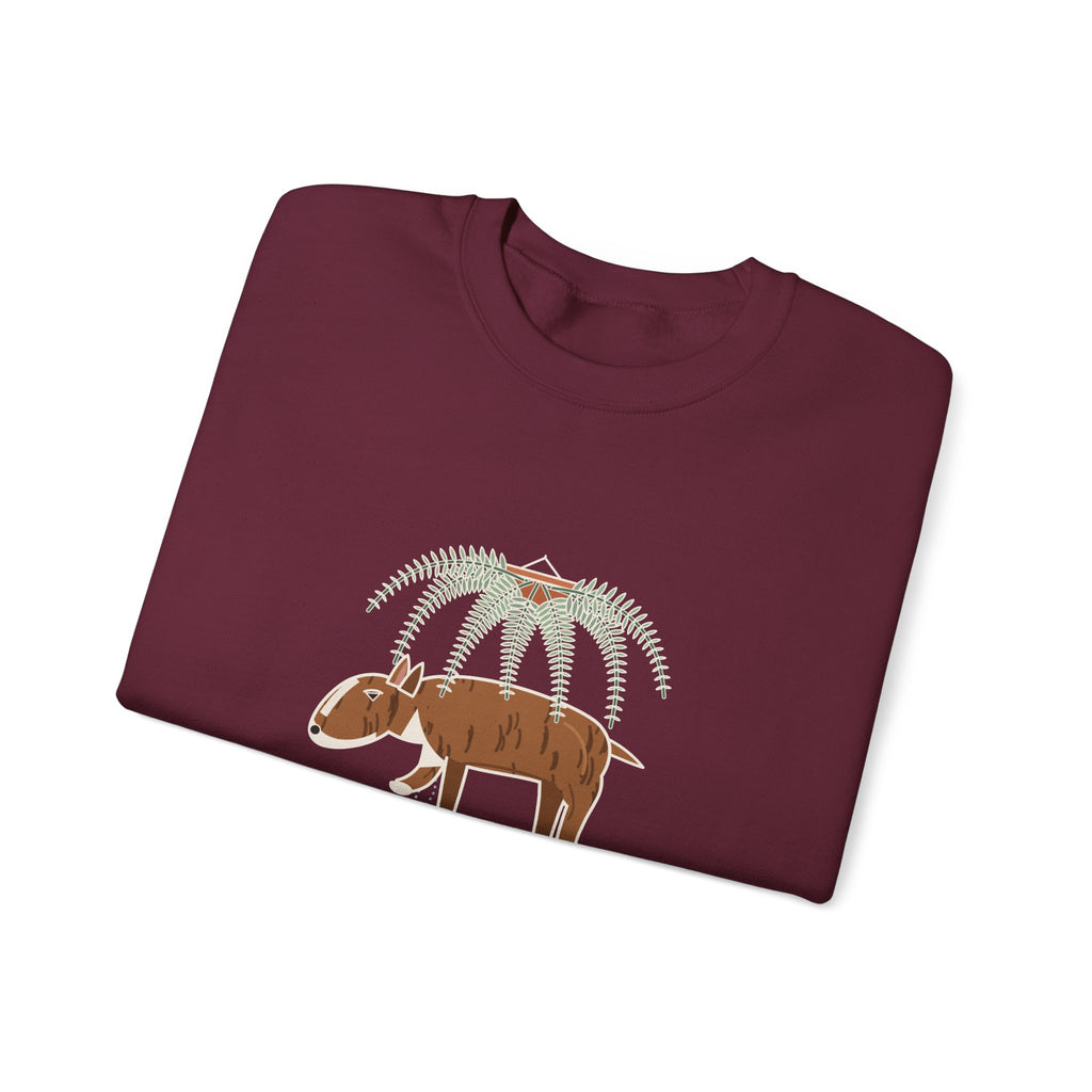 Bull Terrier Crewneck Sweatshirt - Trancing Under the Ferns Slow Motion Dog Lover Gift