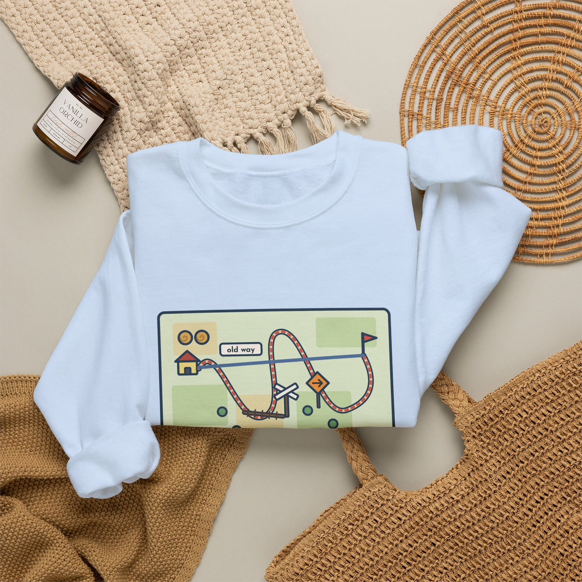Shortcut Sweatshirt, Tried the New One, Got There Ten Minutes Later Than the Old Way, Funny Hand-Drawn Route Crewneck