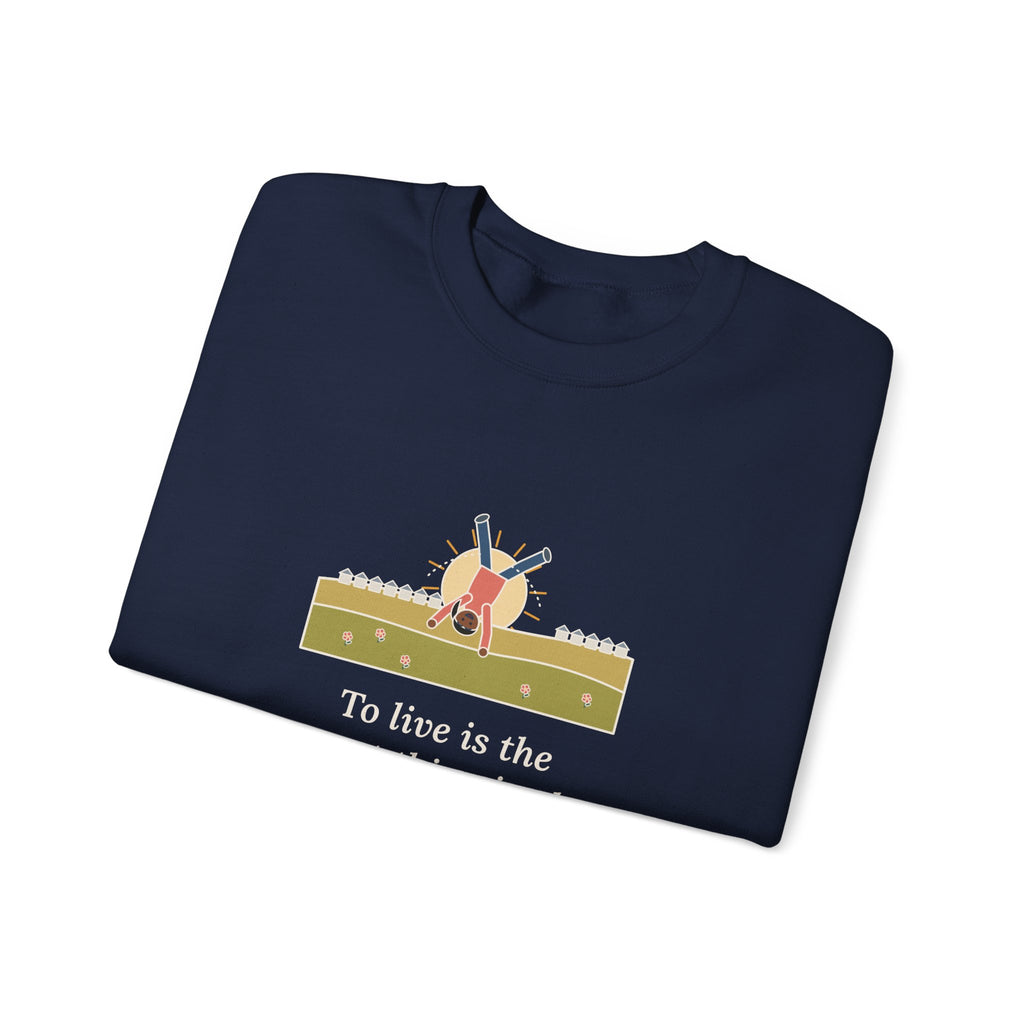 To Live Is the Rarest Thing in the World Sweatshirt, Literary Oscar Wilde Quote Crewneck with Cartwheel Meadow