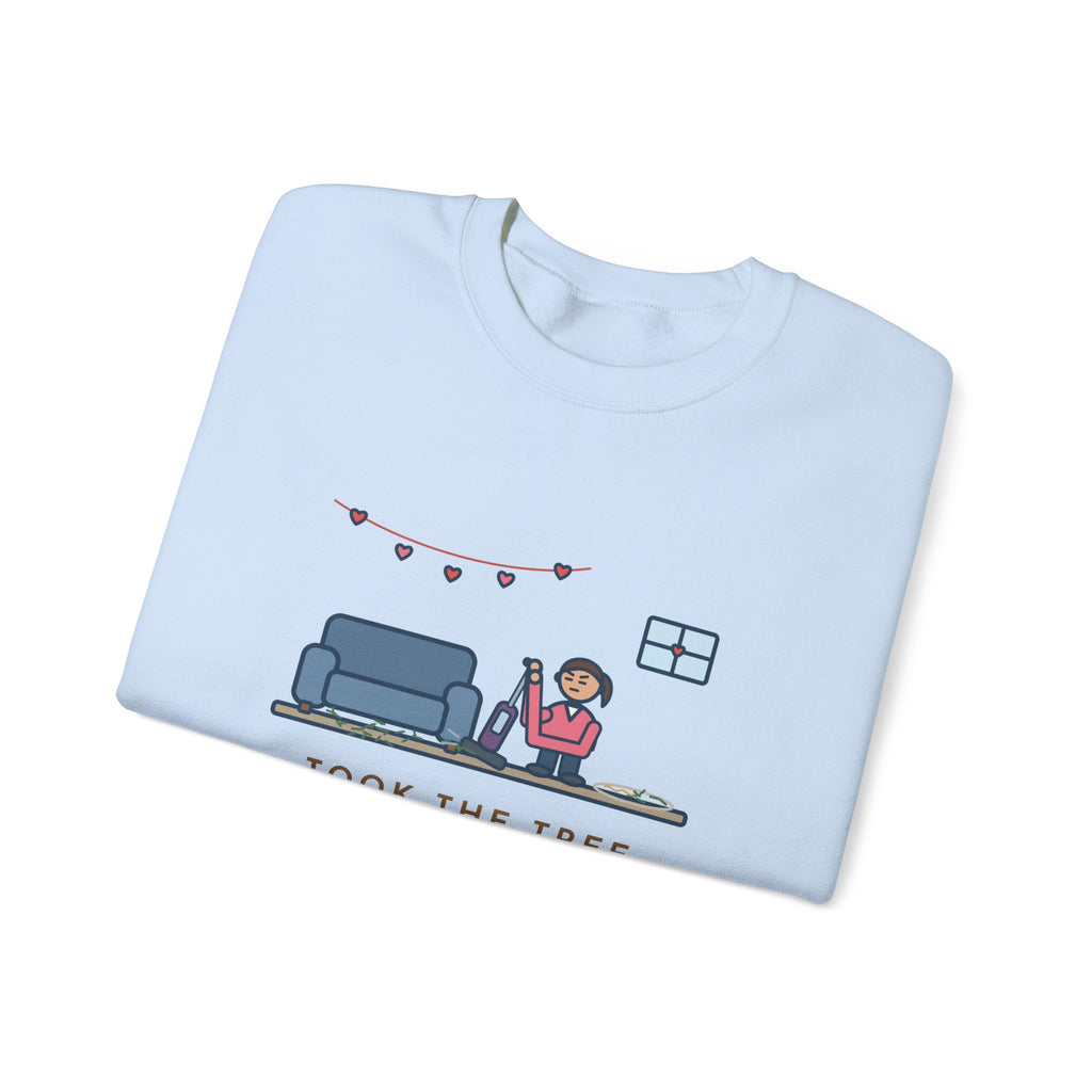 Christmas Tree Sweatshirt, Took It Down January 2, Still Vacuuming Needles on Valentine's Day, Funny February Cleanup Crewneck