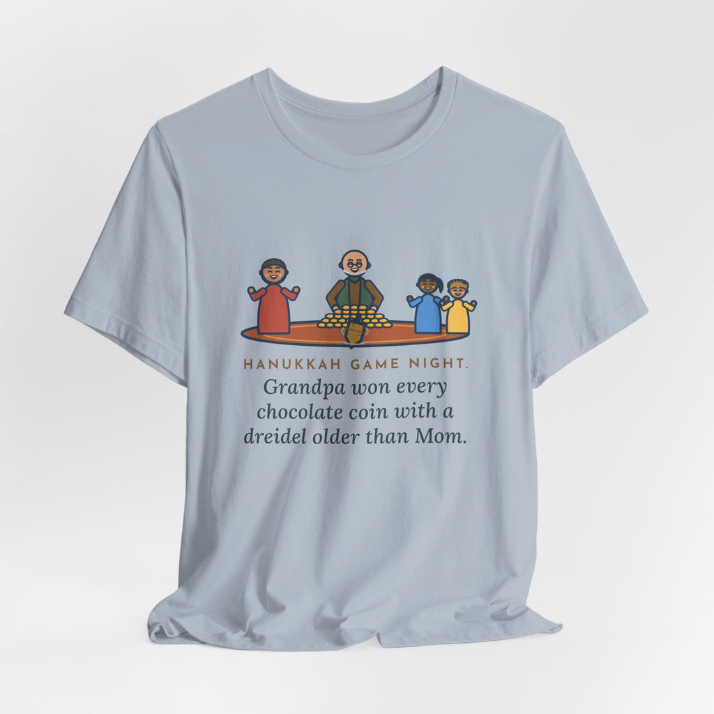 Funny Hanukkah Game Night T-Shirt, Grandpa Won Every Chocolate Coin with a Dreidel Older Than Mom, Living Room Rug Tee