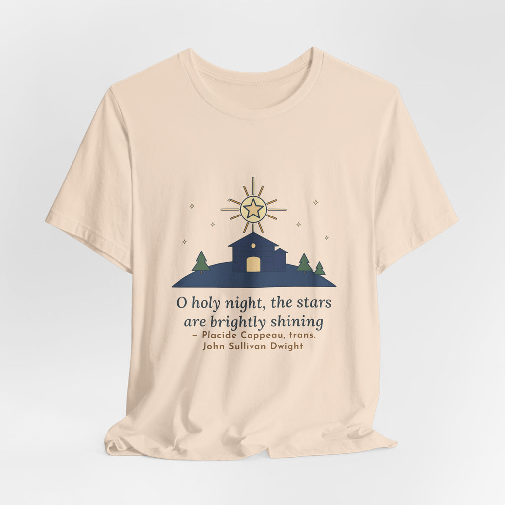 Cappeau Quote T-Shirt, The Stars Are Brightly Shining, Christmas Star over Stable Tee