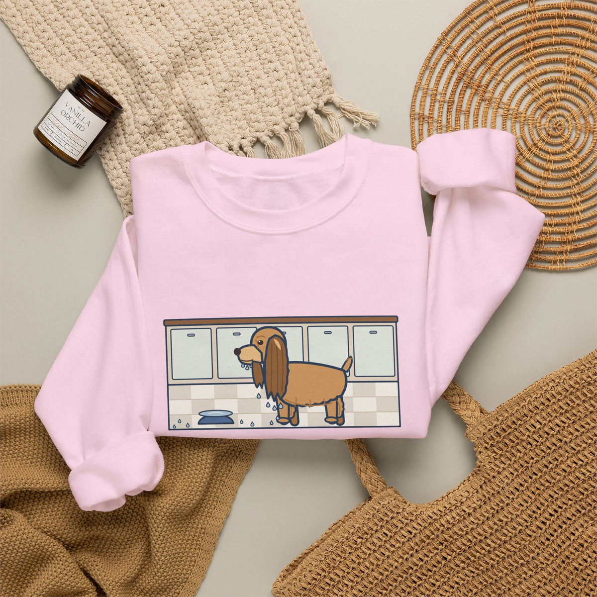 Cocker Spaniel Crewneck Sweatshirt - Wet Ears After One Sip of Water