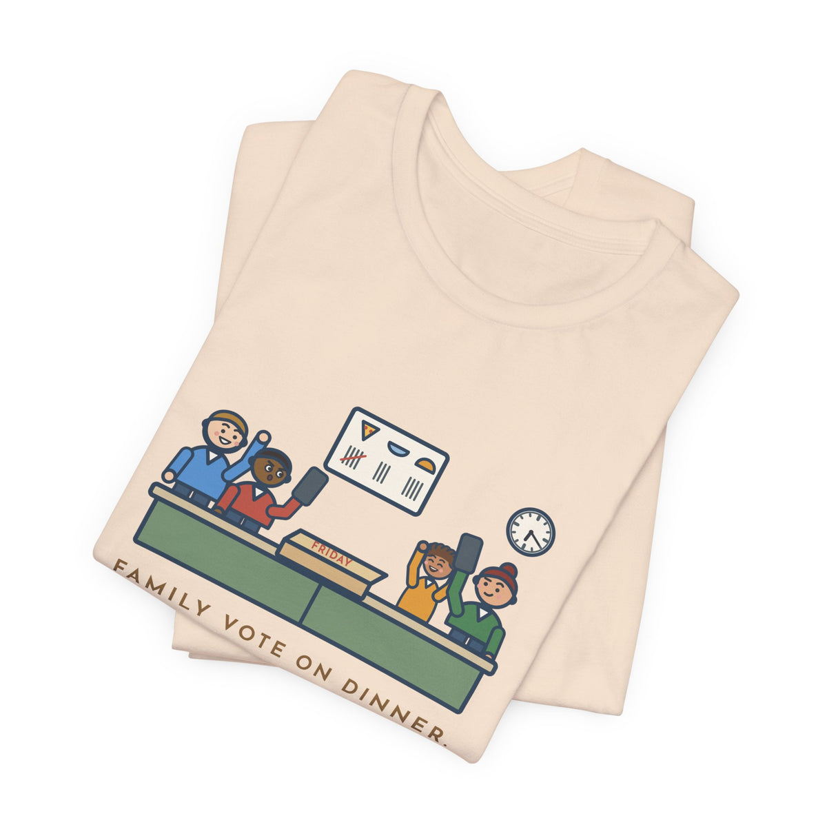 Funny Family Dinner T-Shirt, Twenty Minutes of Debate, Same Pizza Place as Last Friday, Kitchen Vote Tee