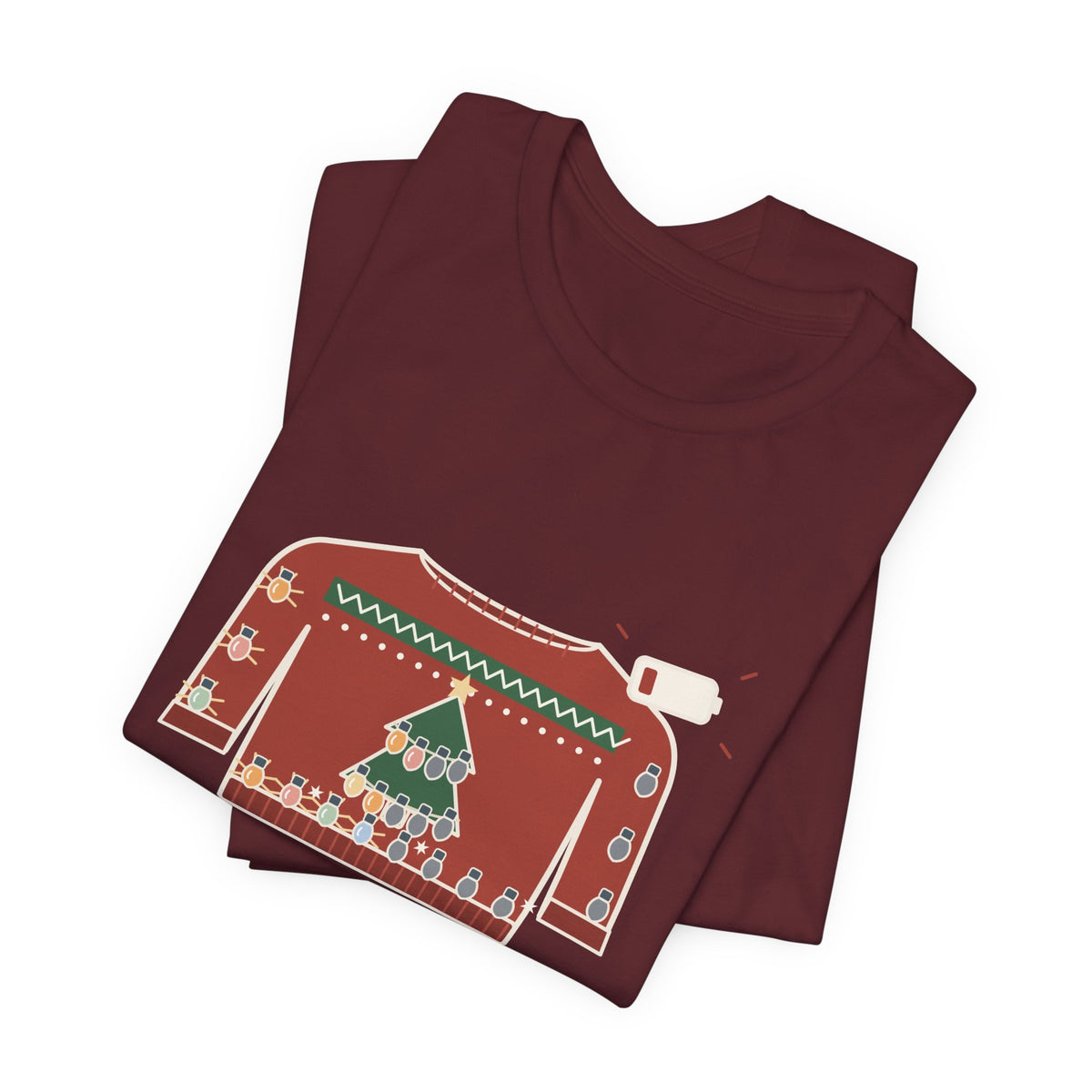 Tacky Sweater Party T-Shirt - Tackiness: 10. Battery Life: 2. Funny Christmas Lights Tee