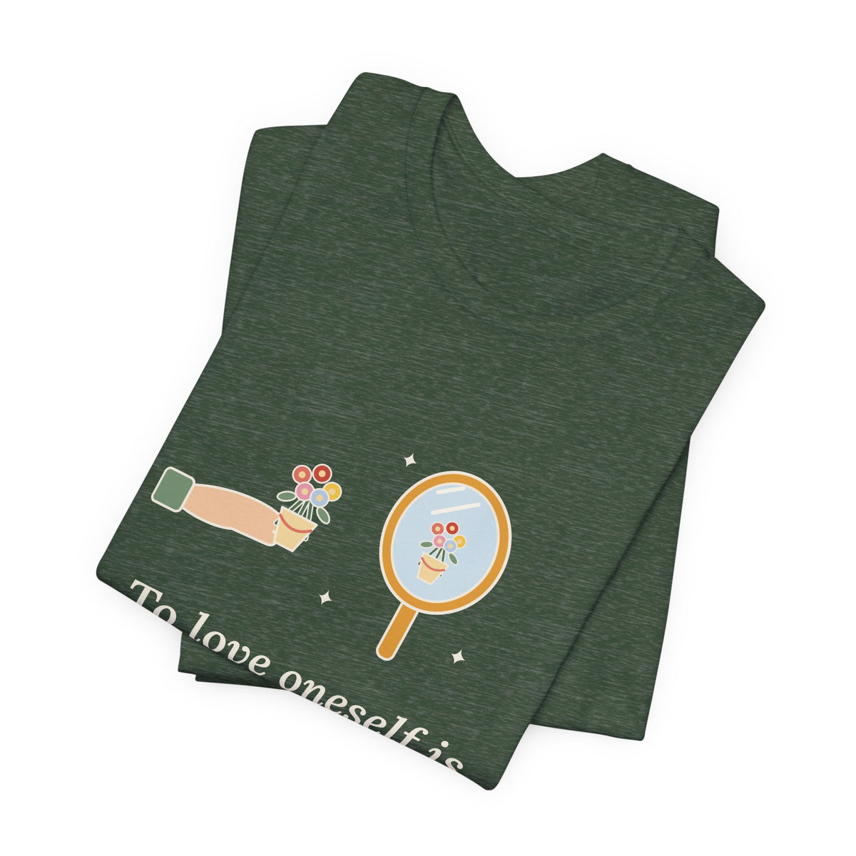 Oscar Wilde Quote T-Shirt, To Love Oneself Is the Beginning of a Life-Long Romance, Self-Love Mirror Bouquet Tee