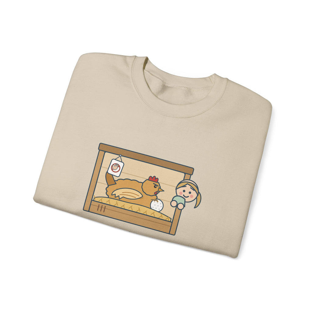 Backyard Chickens Crewneck Sweatshirt - She's Been Sitting on a Golf Ball for Three Days