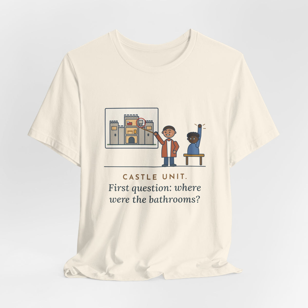 World History Teacher T-Shirt - Castle Unit, First Question: Where Were the Bathrooms