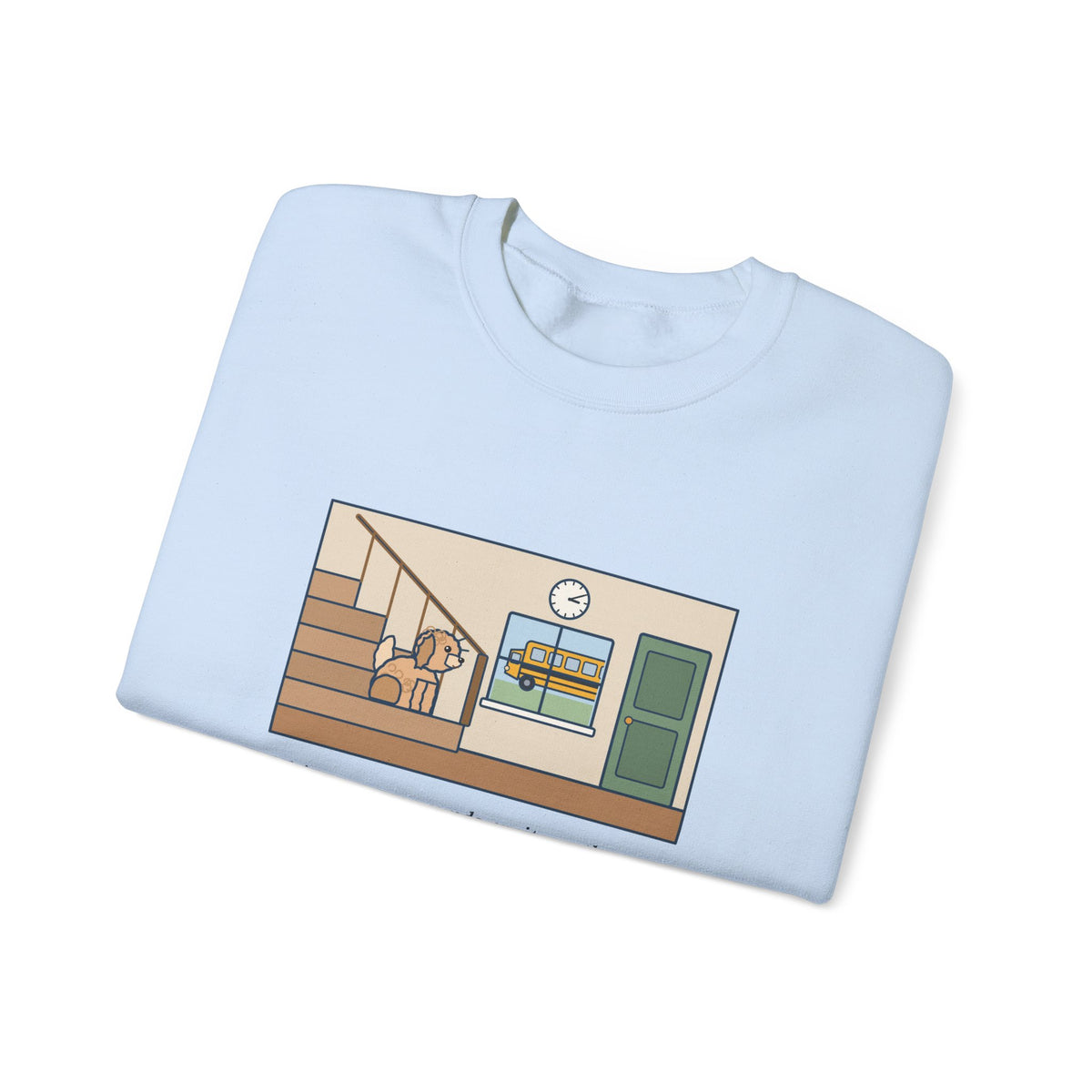 Maltipoo Sweatshirt, Seven Pounds, Waits on the Stairs at 3:10 Every Day for the School Bus, Funny Front Hall Wait Crewneck
