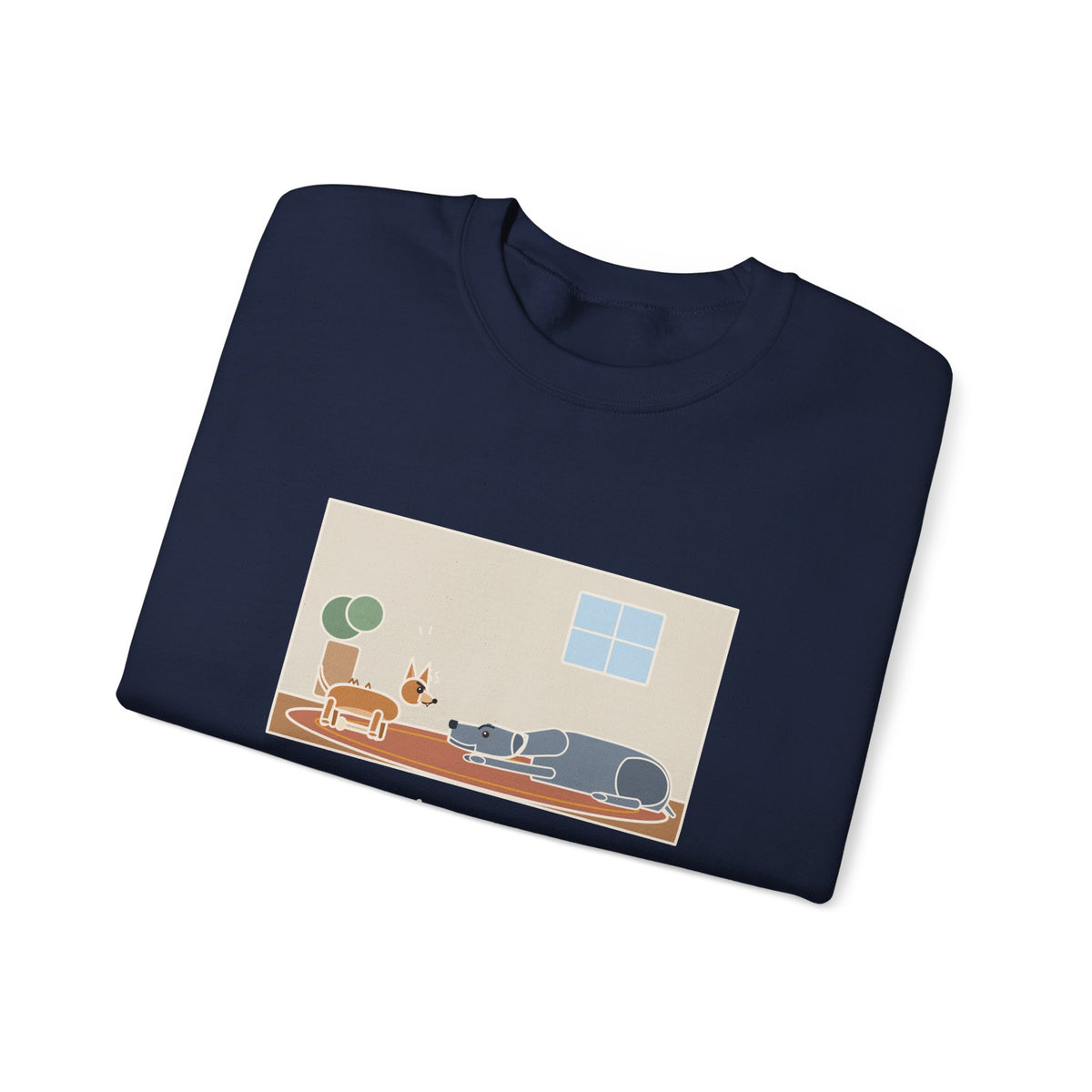 Chiweenie Sweatshirt, Ten Pounds, Guarded His Chew from a Great Dane, Funny Living Room Standoff Crewneck