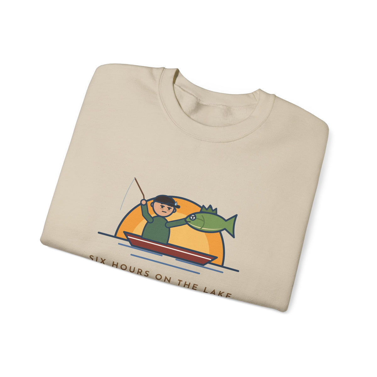 Funny Angler Crewneck Sweatshirt - Same Fish Twice After Six Hours on the Lake