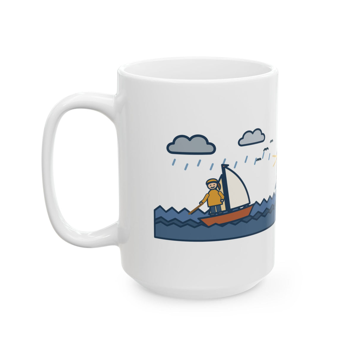 I'm Not Afraid of Storms 15oz Mug, Large Literary Coffee Mug, Alcott Quote with Sailboat Girl