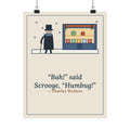 Dickens Quote Poster, Bah Humbug, Christmas Snowy Shop Window Wall Art
