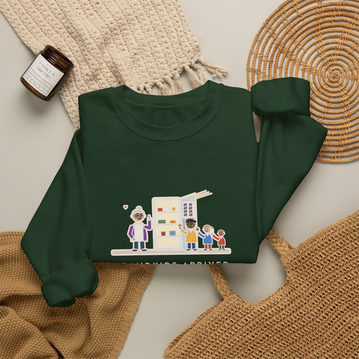 Grandkids at Christmas Sweatshirt, Arrived for the Holiday, The Fridge Door Opened Forty Times in the First Hour