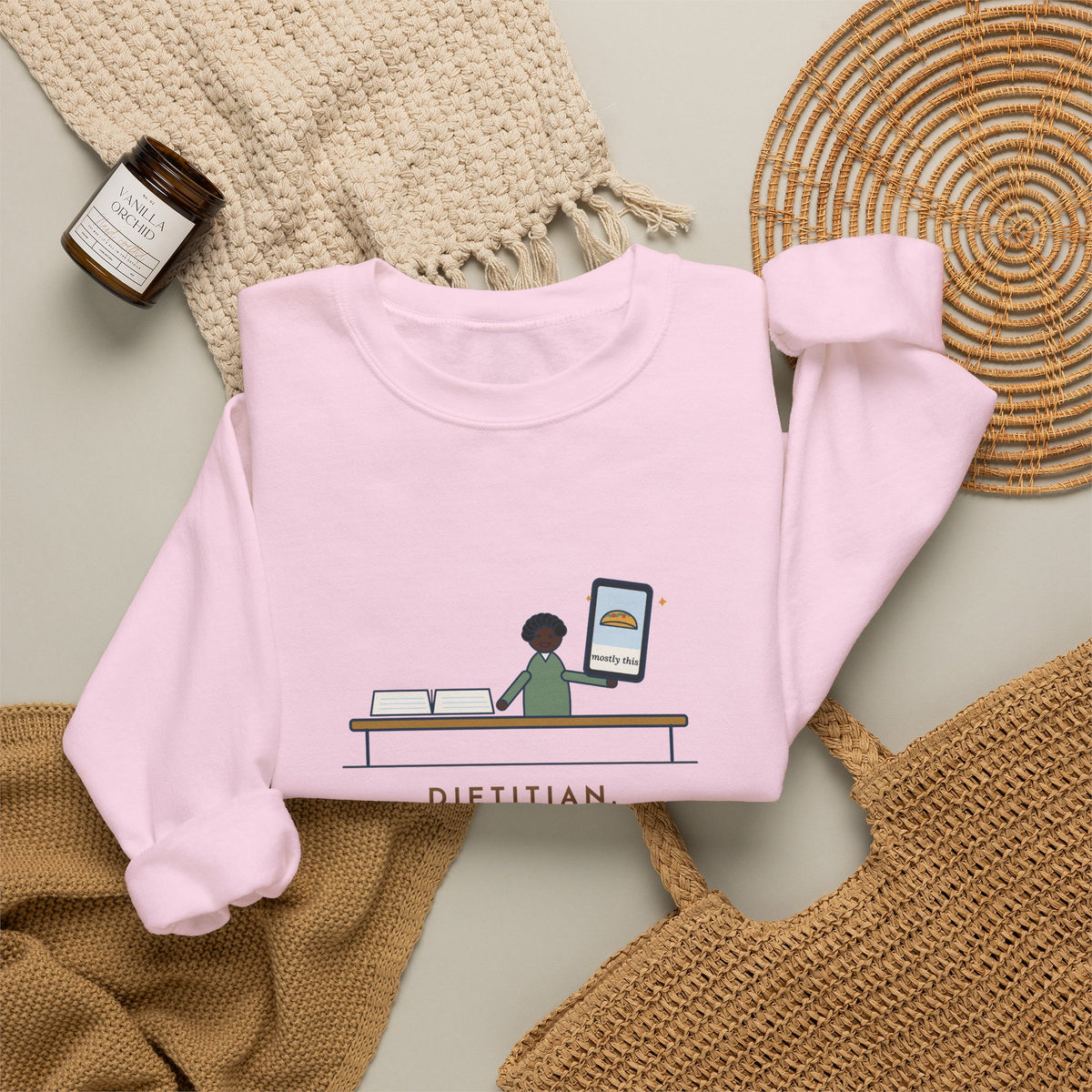 Dietitian Sweatshirt, Asked for a Food Diary, Got a Photo of One Taco and the Words Mostly This, Funny Food Diary Crewneck