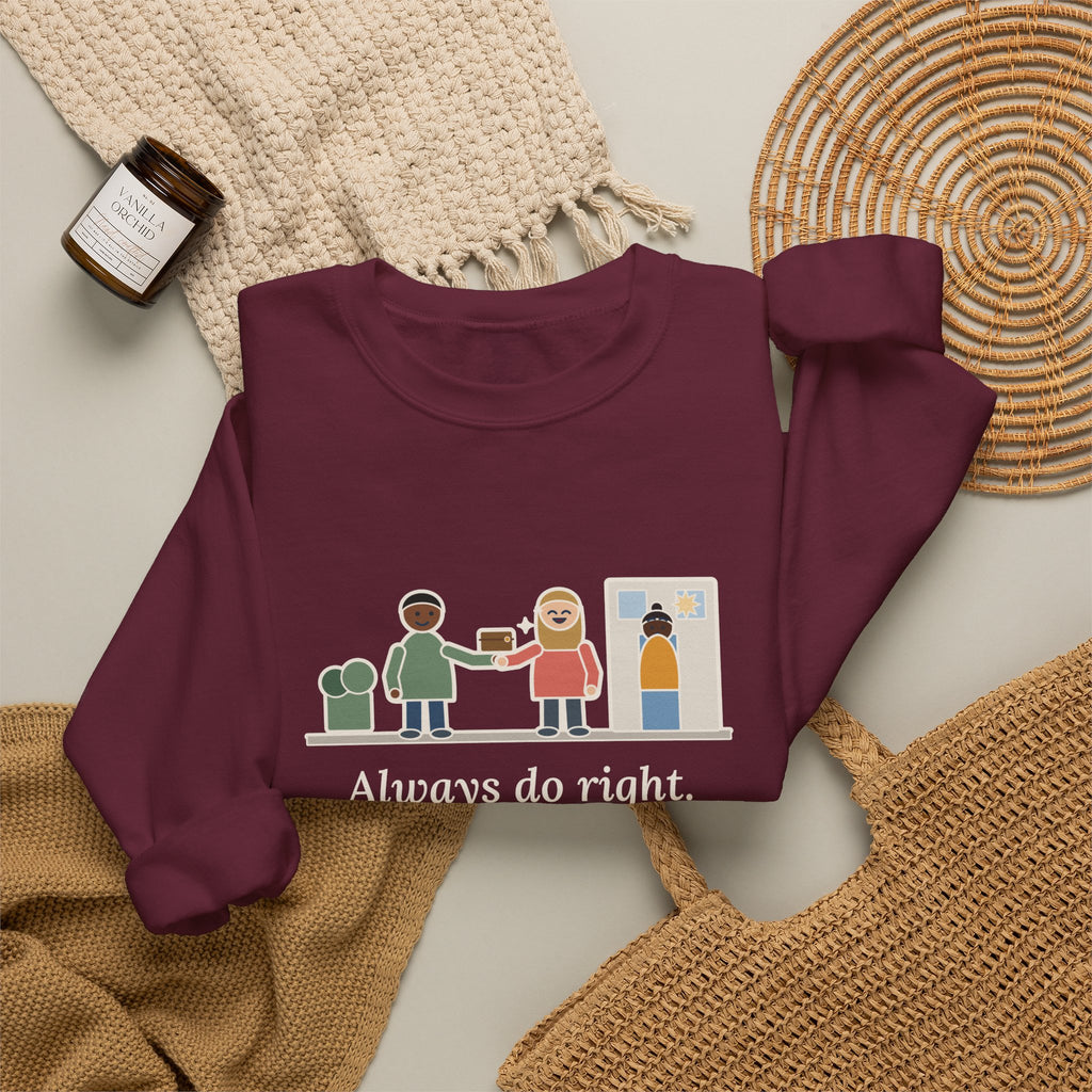 Always Do Right Sweatshirt, Humor Mark Twain Quote Crewneck with Returned Wallet