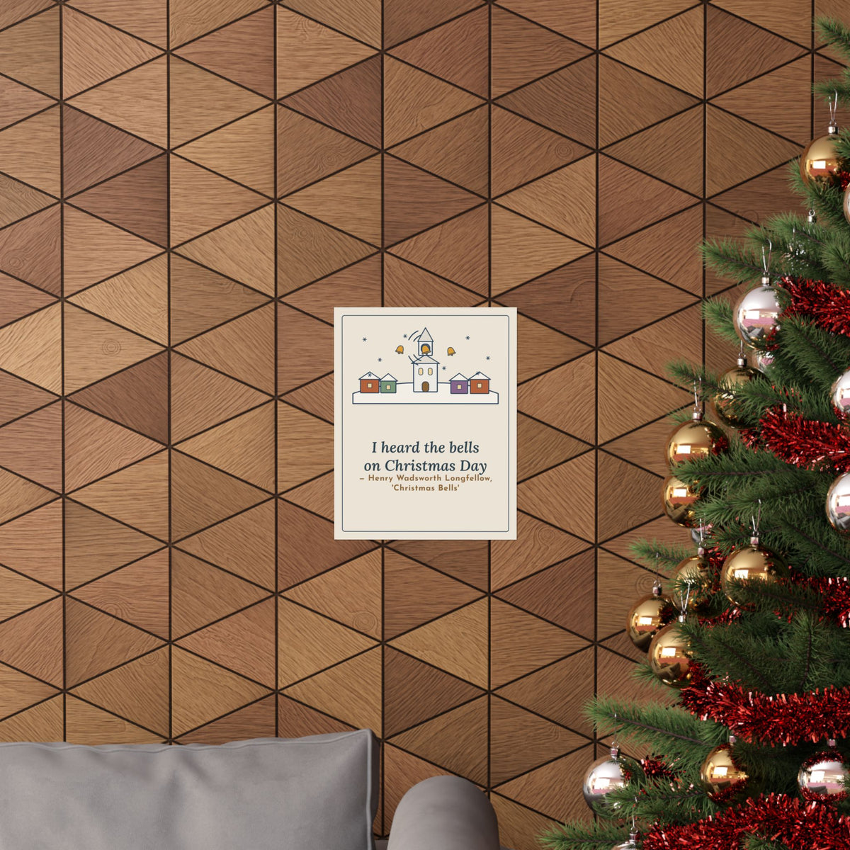 Longfellow Quote Poster, I Heard the Bells on Christmas Day, Christmas Village Bell Tower Wall Art