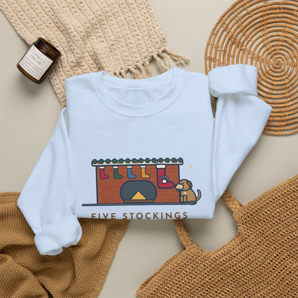 Dog Stocking Sweatshirt, Five on the Mantel, The Biggest One Has a Paw Print, Funny Mantel Crewneck