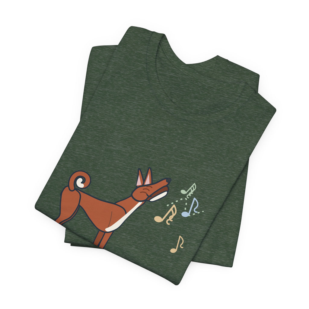 Basenji T-Shirt - Doesn't Bark. Yodels. Funny Barkless Dog Owner Tee